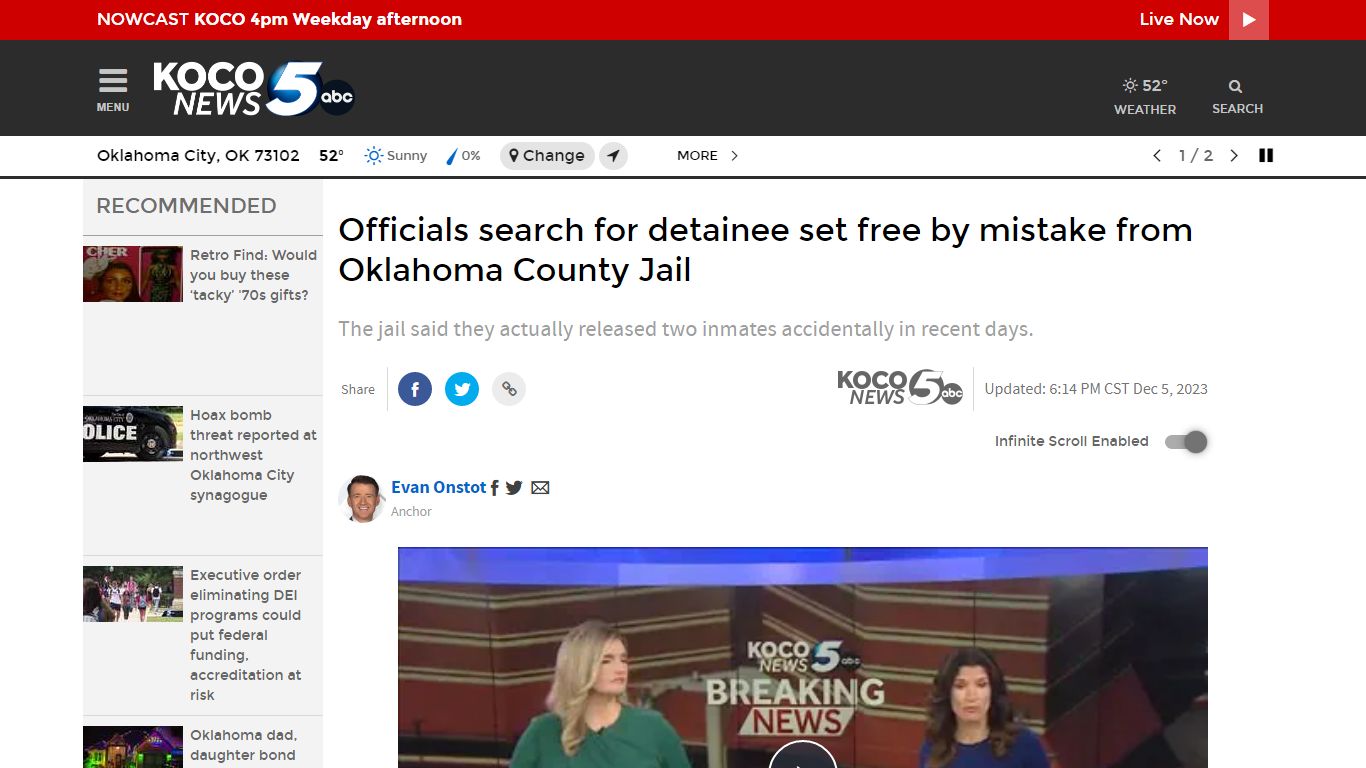 Officials search for detainee set free by mistake from Oklahoma County Jail